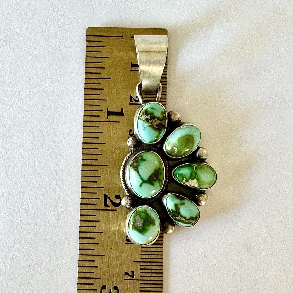 Navajo Half Cluster Pendant Turquoise‎ Sonoran Gold 2.25 Signed Sheila Sterling - Picture 2 of 8